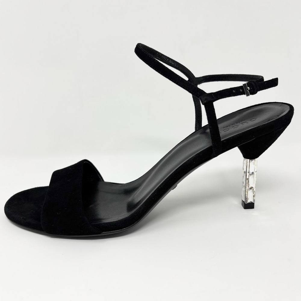 Gucci Black Suede Crystal-Heel Sandals Adlena Size EU 38.5 / US 8.5 - Picture 2 of 16